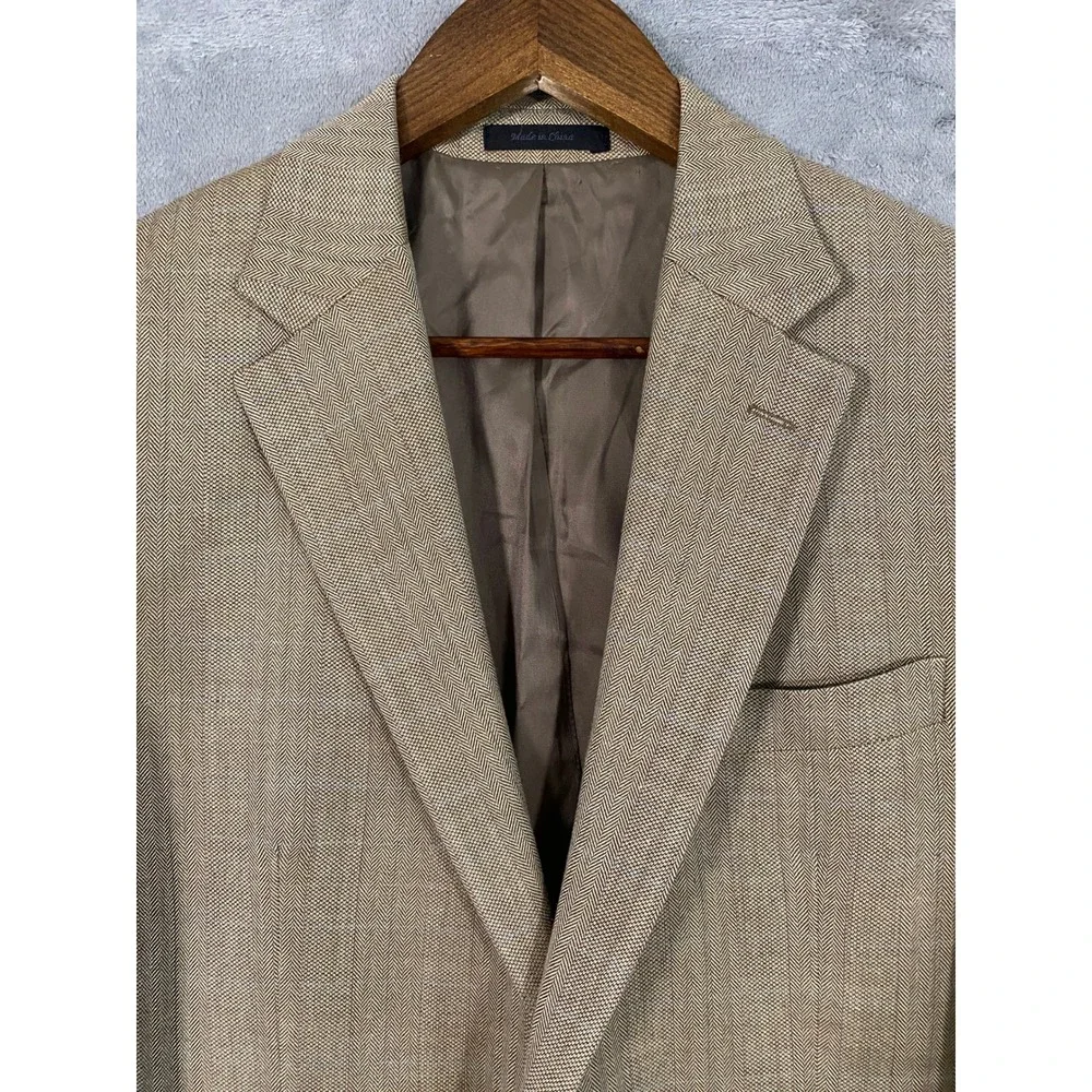 Lauren Ralph Lauren Blazer 40R Tan Silk Wool Herringbone Sport Coat 2-Button